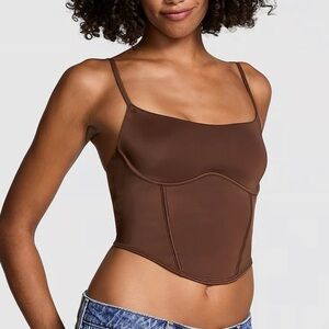 PINK Cinched Micro Corset Brown Top